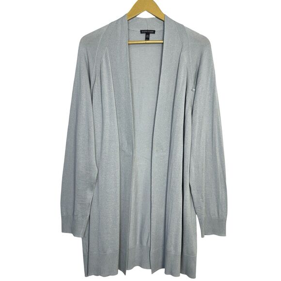 Eileen Fisher Cardigan Sweater Womens XL Gray Cashmere Silk Duster Open Front - Picture 1 of 5